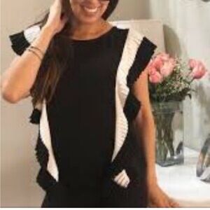 Flirty and fun Ruffled Black & White Top-LIKE NEW
